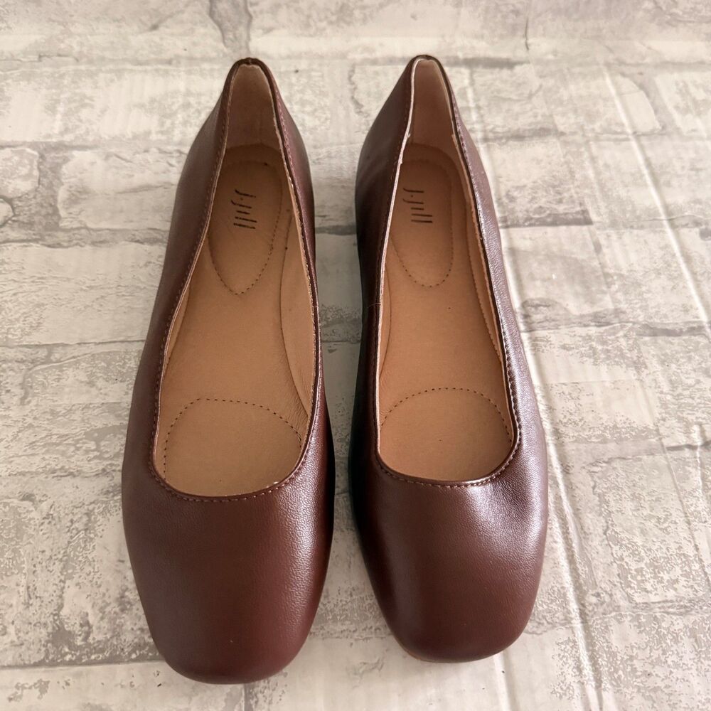 J. Jill Brown Leather Square Toe Ballet Flats Shoes Women Minimalist Preppy Sz 7 - Picture 3 of 8
